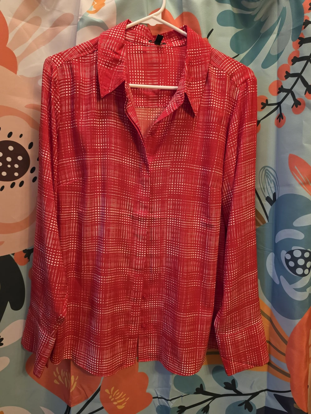 Express Red Patterned Collared Blouse - Picture 1 of 3